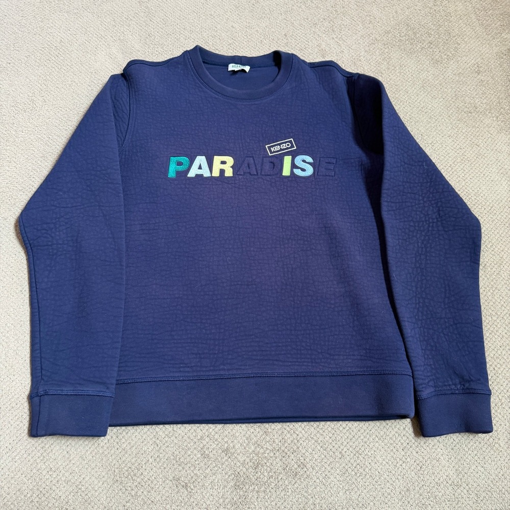 Kenzo Paris Paradise Textured Sweatshirt Navy Blue Mens Small Vintage 2010s